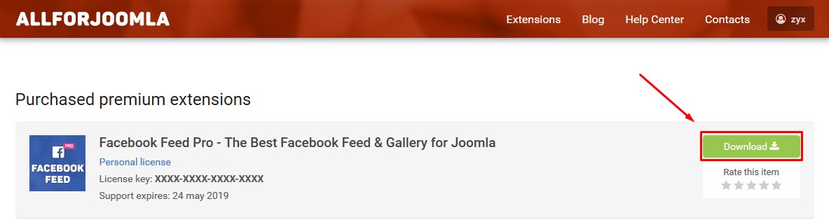 Download Facebook Feed Pro package for Joomla